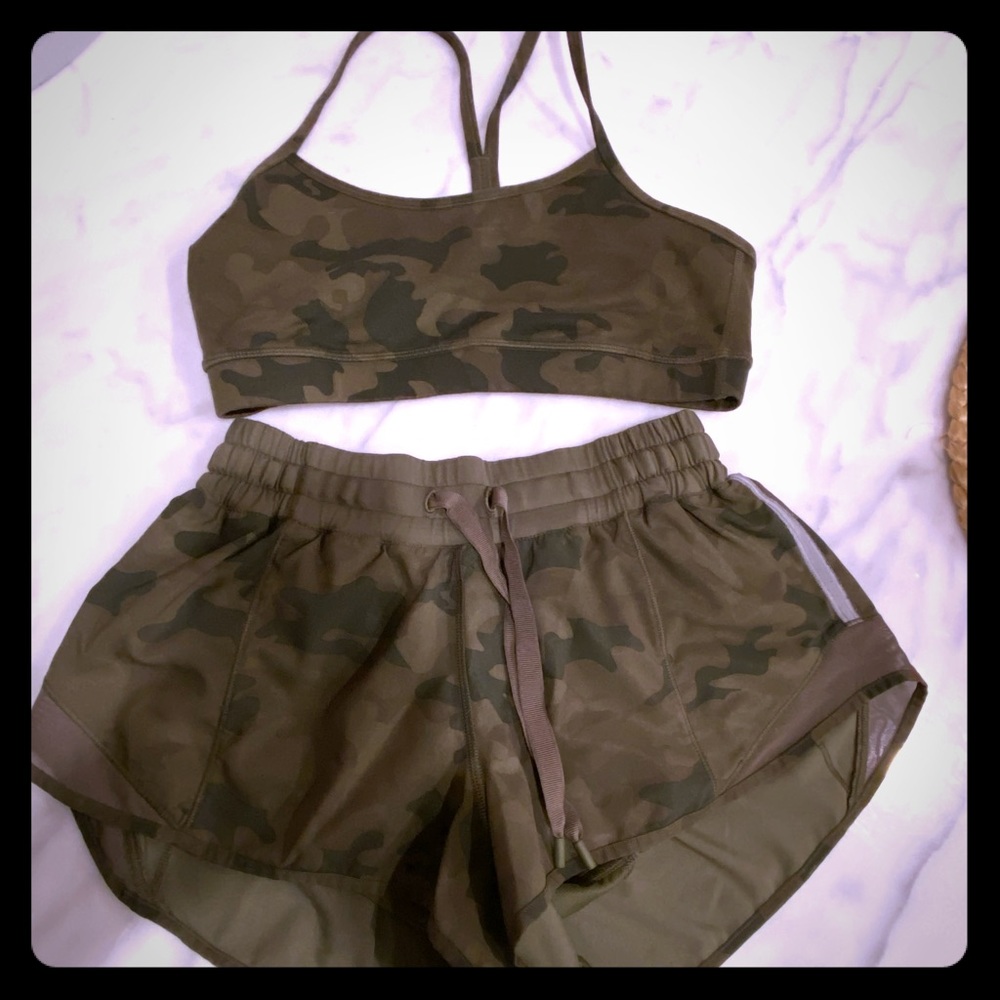 Lululemon camo running shorts and sports bra!